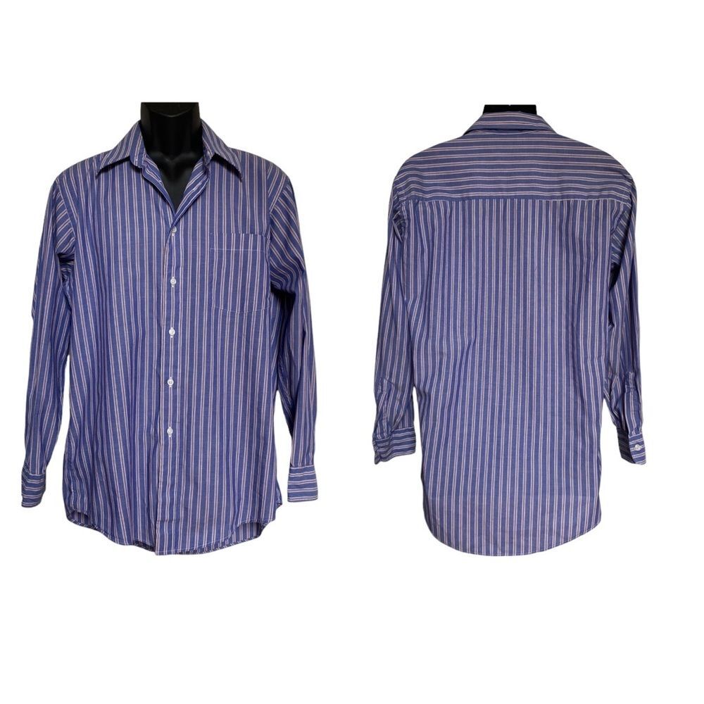 Vintage Christian Dior Blue Red Striped Dress Shirt 15.5 32 33 USA Button Down